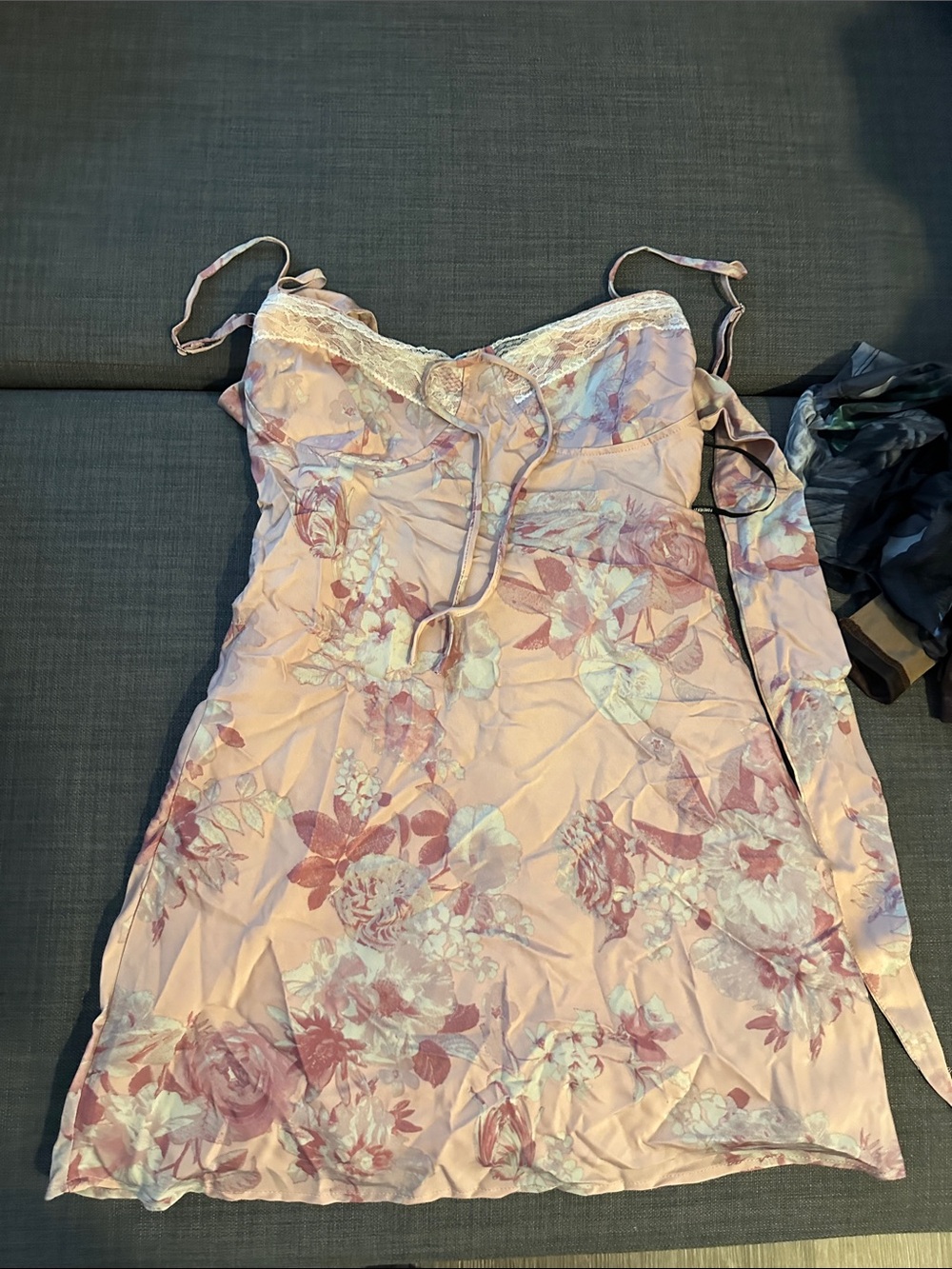 Forever 21 Pink Floral Lace-Trim Mini Slip Dress